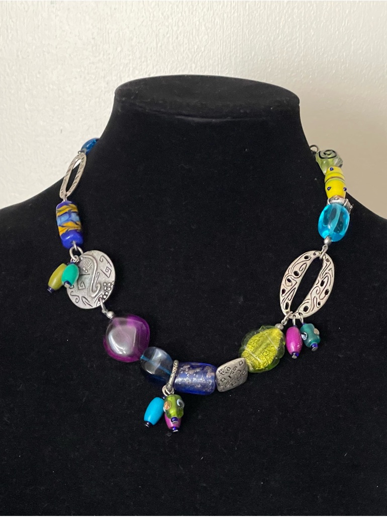 Chico's Multicolor Glass And Silver-Tone Bead Necklace